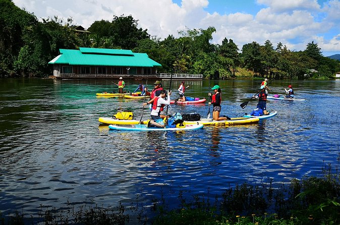 1.5 - 2 hour morning SUP boarding class for all ages and levels - The morning route: paddling the River Kwai toward a temple