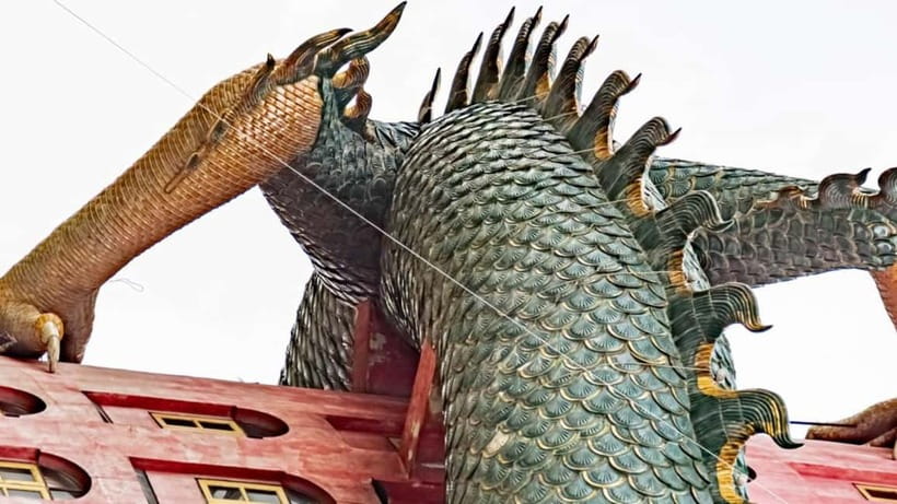Bangkok: Famous Markets and Dragon Temple Guided Day Tour - Wat Sam Phran, climb the pink dragon for top views