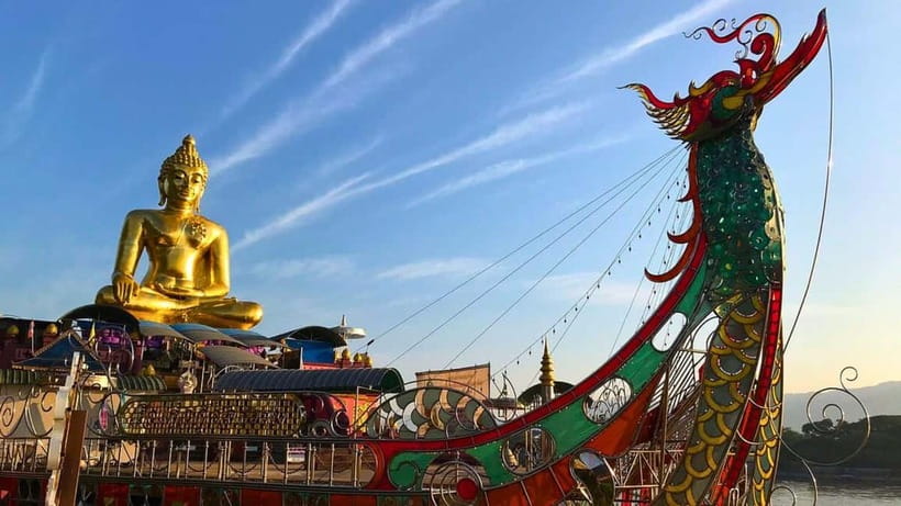 Chiang Mai: Chiang Rai Temples, Golden Triangle & Boat Tour - Wat Rong Suea Ten (Blue Temple) murals and the donation detail