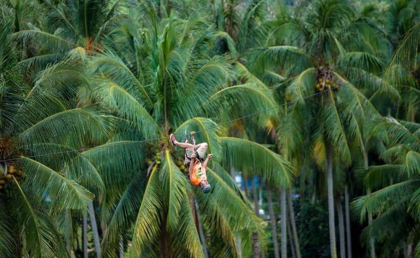 Koh Samui: Samui Zipline Adventure with Transfer service - The actual zipline experience: flying between trees, plus longer glides