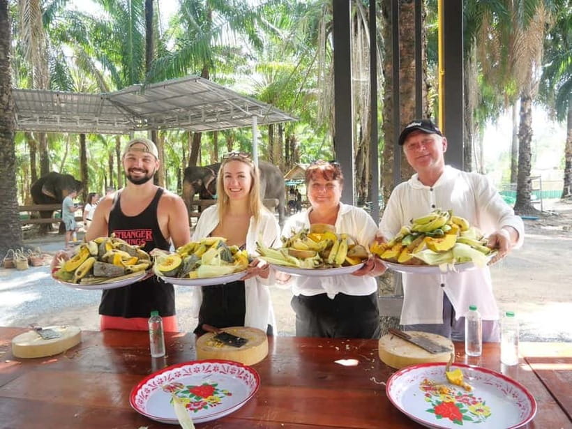 Krabi: Elephant Feeding Program with Food Preparation - Food prep with fresh ingredients and mini cakes