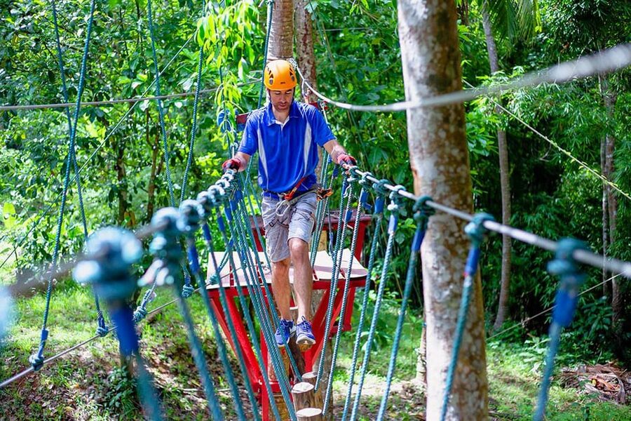 Krabi: Ultimate Zipline Games Challenge - The Course Itself: 80 Meters, Two at a Time, Then the Game Rides