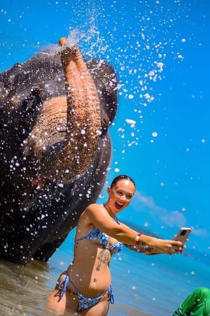 Phuket:Beach walk with elephants, rain & care. 2.5 hours - Beach time also means planning your gear like a pro
